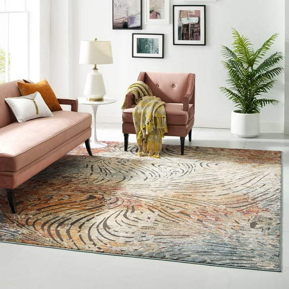 Modway Tribute Ember Contemporary Modern Vintage Mosaic 8x10 Area Rug in Multicolored