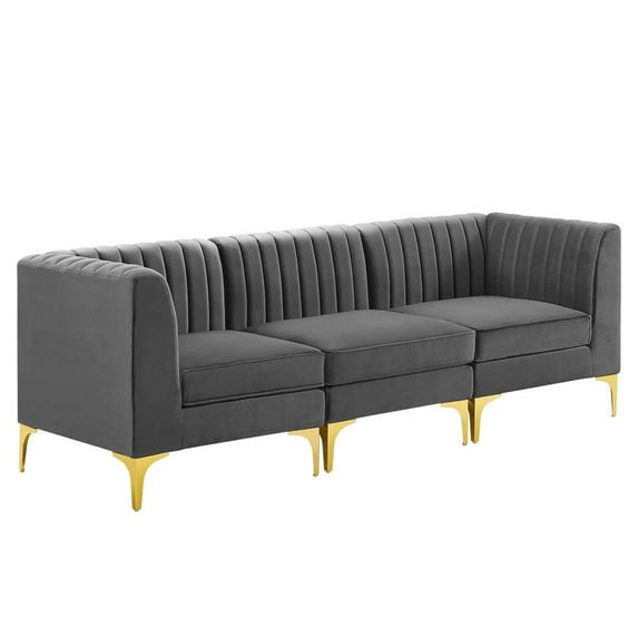 Modway Triumph Channel Tufted Performance Velvet 3-Seater Sofa in Gray