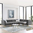 thumbnail image 1 of Modway Triumph 6-Piece Channel Performance Velvet Tufted Sectional Sofa in Gray, 1 of 11