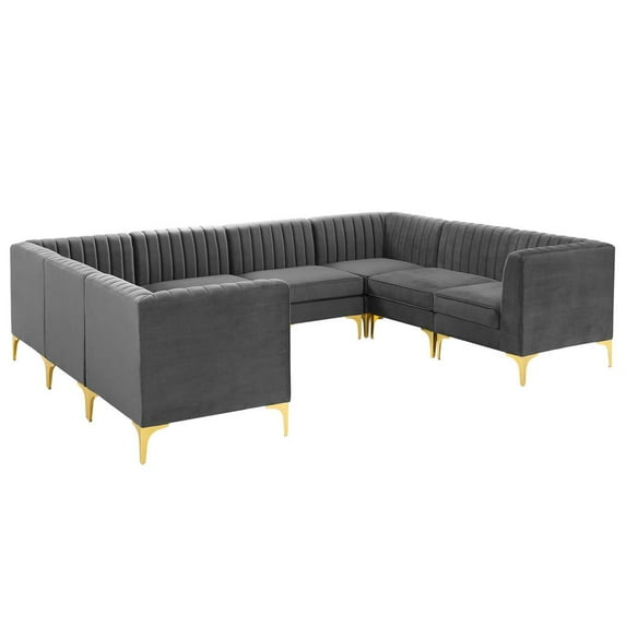 Modway Triumph Channel Tufted Performance Velvet 8-Piece Sectional Sofa in Gray