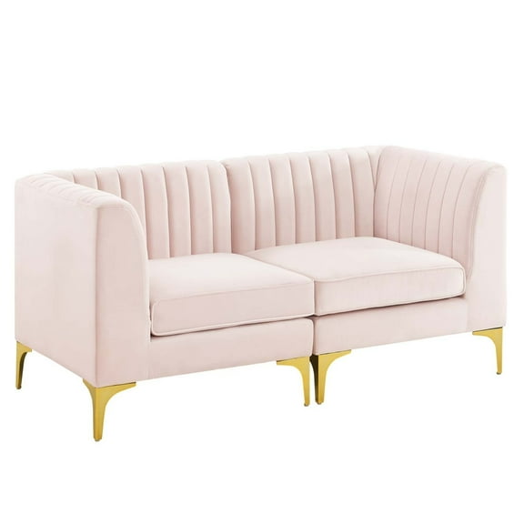 Modway Triumph Channel Tufted Performance Velvet Loveseat in Pink