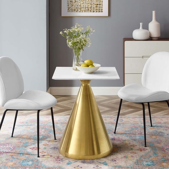 Modway Tupelo 24" Square Dining Table in Gold White