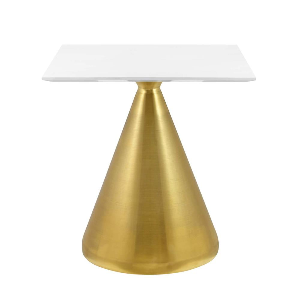 Gold and White Square Dining Table with Conical Base