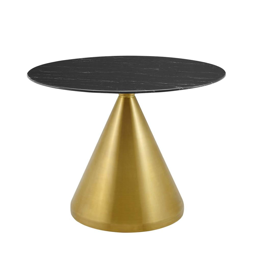 Gold Black Round Marble Top Dining Table with Conical Base