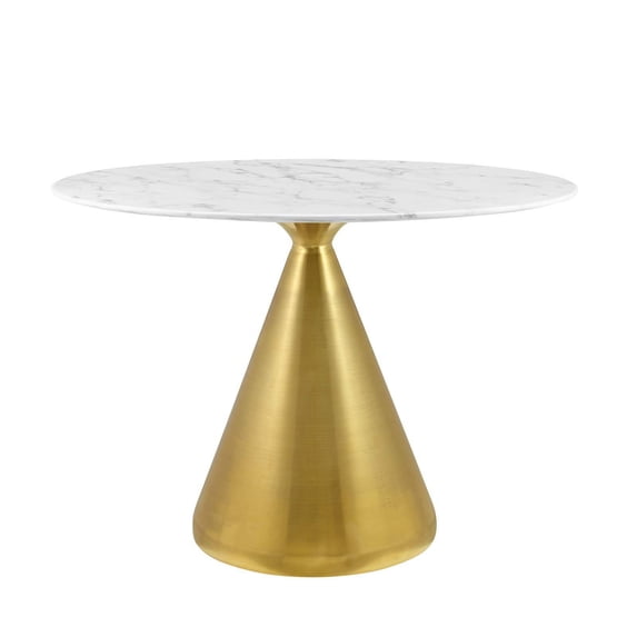 Modway Tupelo 42" Oval Artificial Marble Dining Table in Gold White