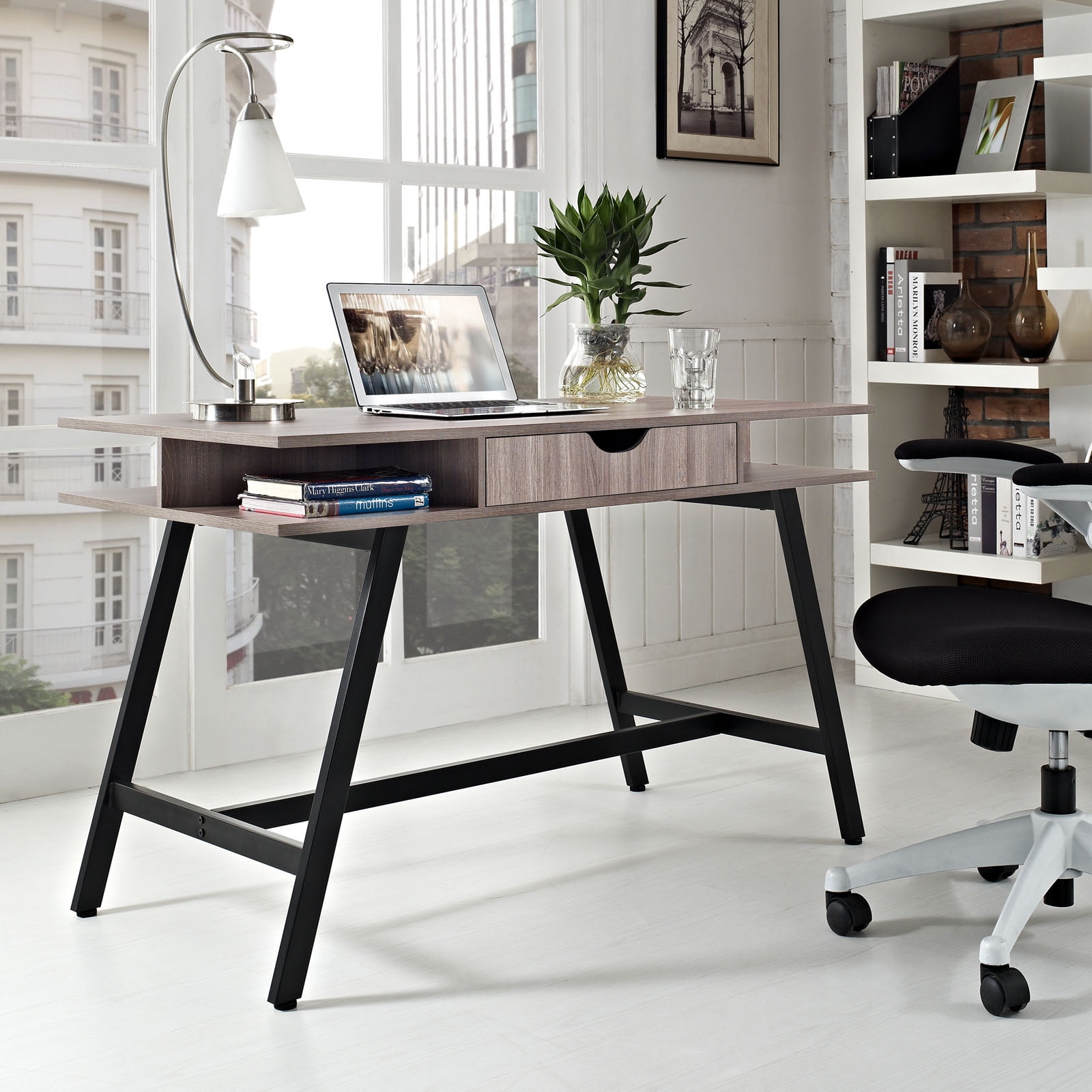 Birchwood Black Industrial Office Desk with Drawer and Cubbies