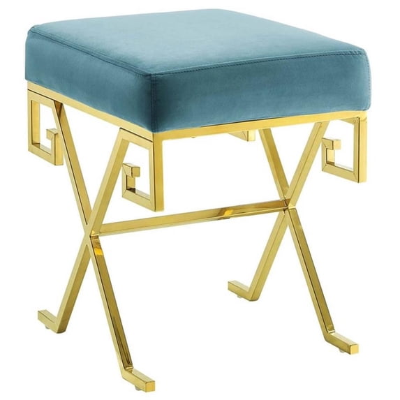 Modway Twist Velvet Ottoman in Gold and Sea Blue