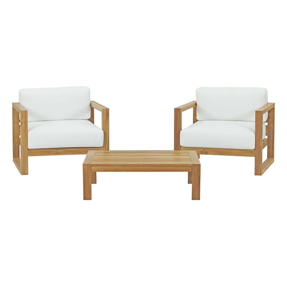 Upland Teak 8-Person Outdoor Patio Set with All-Weather White Cushions