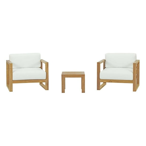 Modway Upland 3 Piece Outdoor Patio Teak Set in Natural White