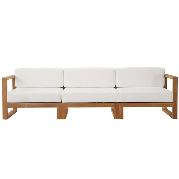 Modway Upland Outdoor Patio Teak Wood 3-Piece Sectional Sofa Set in Natural White