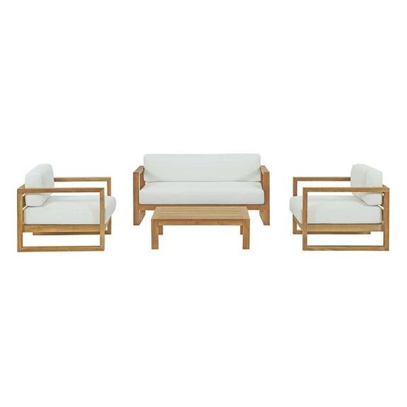 Modway Upland 4-Piece Wood Patio Sofa Set in Natural and White