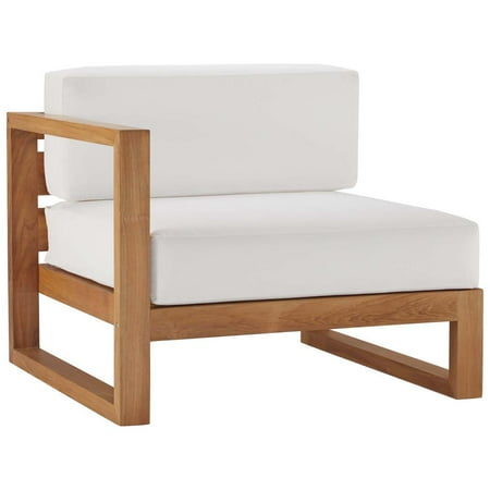 Modway Upland Modern Solid Teak Wood Outdoor Left-Arm Chair in Natural/White