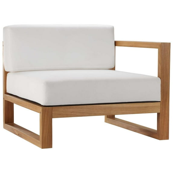 Modway Upland Modern Solid Teak Wood Outdoor Right-Arm Chair in Natural/White