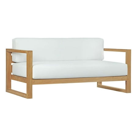 Modway Upland Outdoor Patio Teak Sofa in Natural White