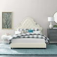 thumbnail image 1 of Modway Valentina Tufted Nailhead Velvet Queen Platform Bed in Ivory, 1 of 5