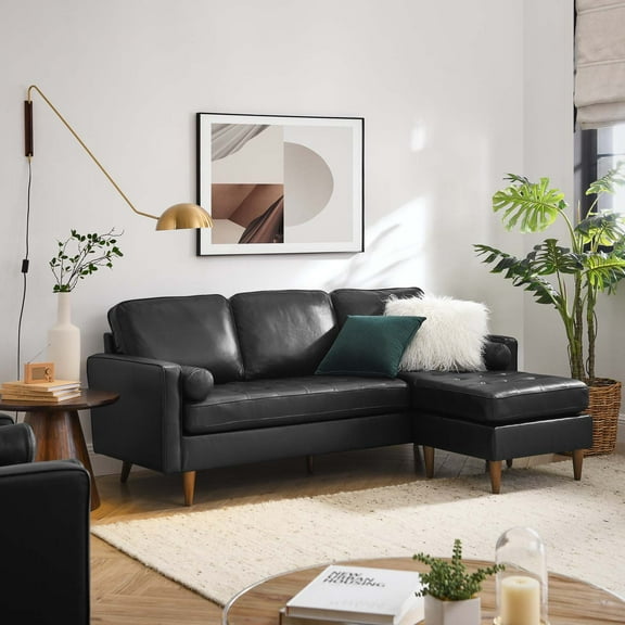 Modway Valour 78" Leather Apartment Sectional Sofa in Black