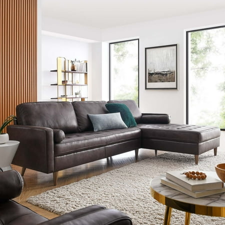 Modway Valour 98" Leather Sectional Sofa in Brown