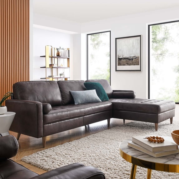 Modway Valour 98" Leather Sectional Sofa in Brown