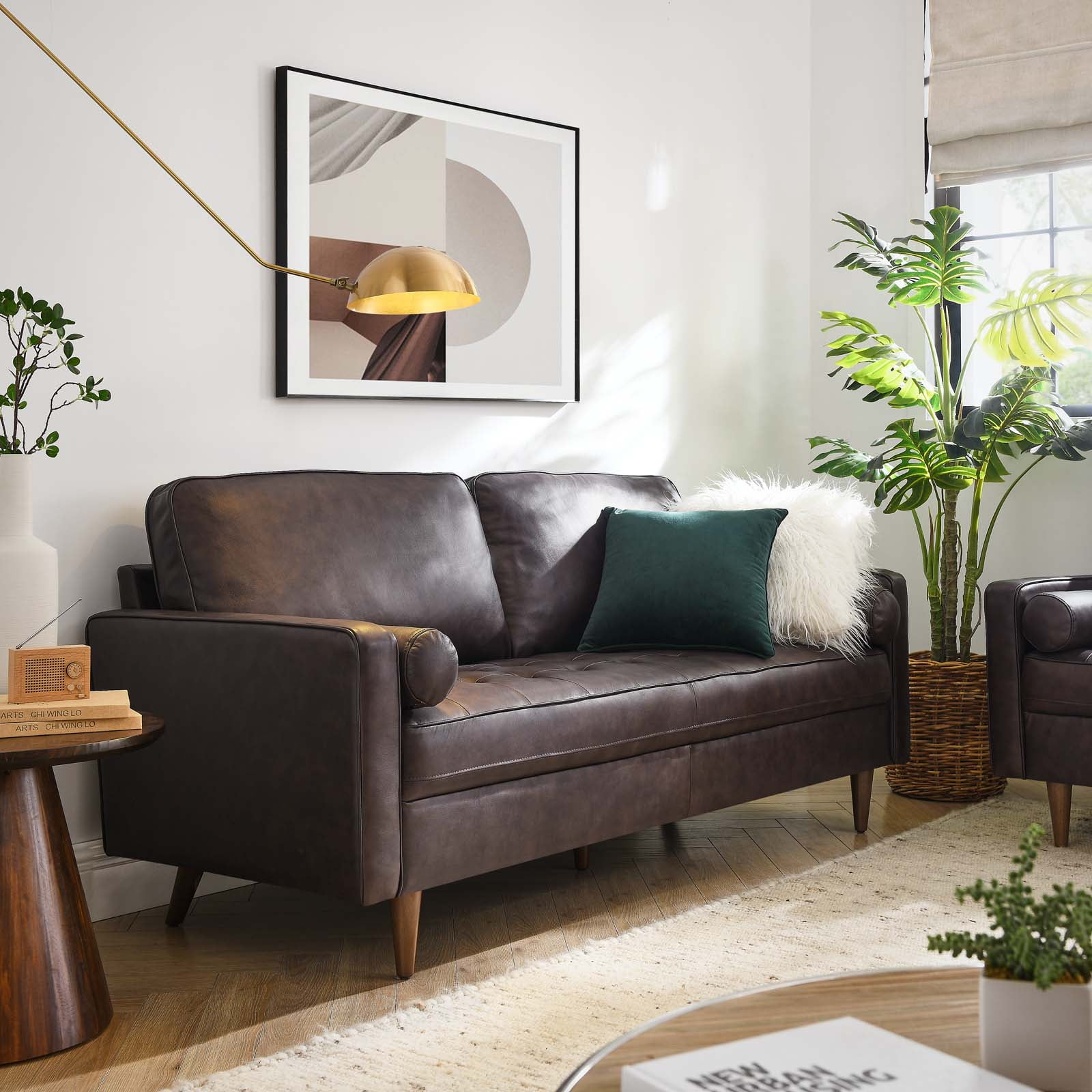 Modway Valour Leather Sofa in Brown - Walmart.com