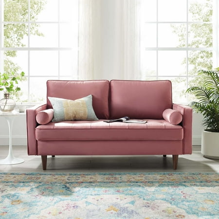 Modway Valour Modern Performance Velvet Loveseat in Dusty Rose/Walnut