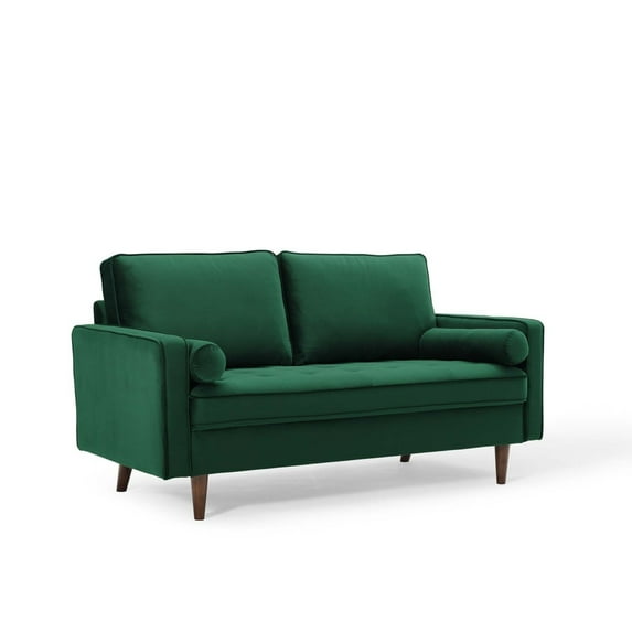 Modway Valour Modern Performance Velvet Loveseat in Green/Walnut