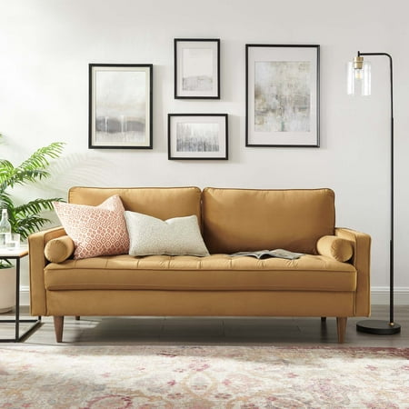 Modway Valour Modern Style Performance Velvet Sofa in Cognac Finish