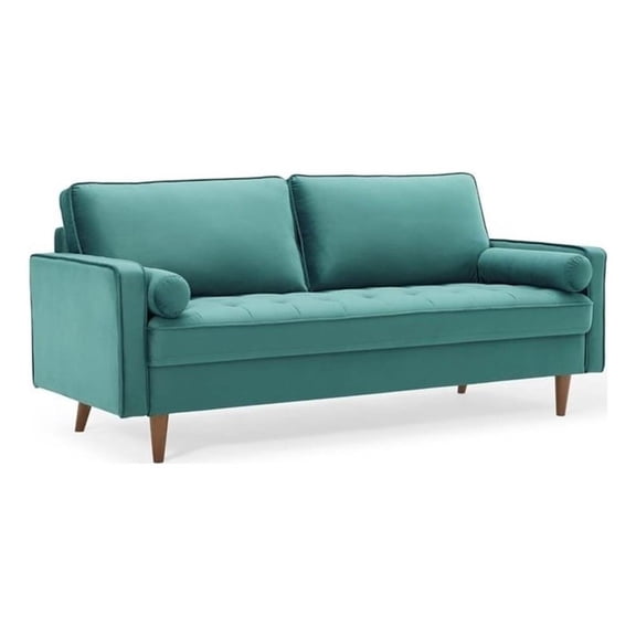 Modway Valour Modern Style Performance Velvet Sofa in Teal Finish