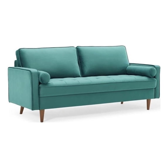Modway Valour Modern Style Performance Velvet Sofa in Teal Finish