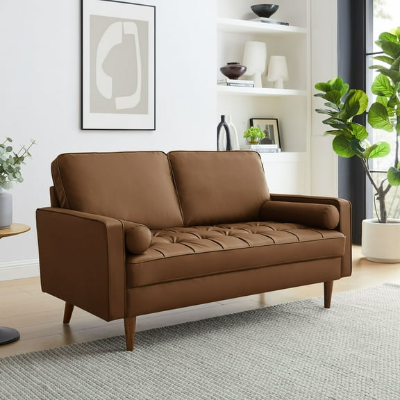 Modway Valour Tufted Vegan Leather Loveseat in Brown
