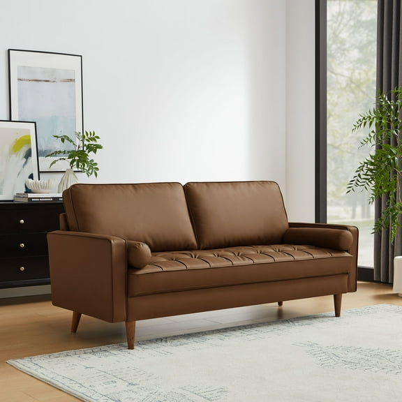 Valour Tufted Vegan Leather Sofa in Brown