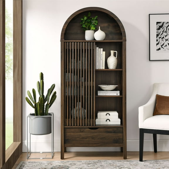 Modway Vaughn 71" Arched Storage Display Cabinet in Walnut