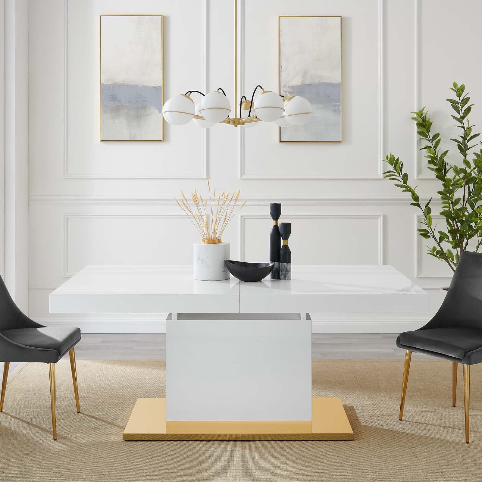 Elegant White and Gold Extendable Dining Table: Perfect for Modern Dining