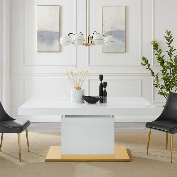Modway Vector Expandable Dining Table in White Gold