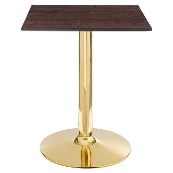 Modway Verne 24" Square Modern Wood & Metal Dining Table in Cherry Walnut/Gold