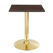 Modway Verne 24" Square Modern Wood & Metal Dining Table in Cherry Walnut/Gold