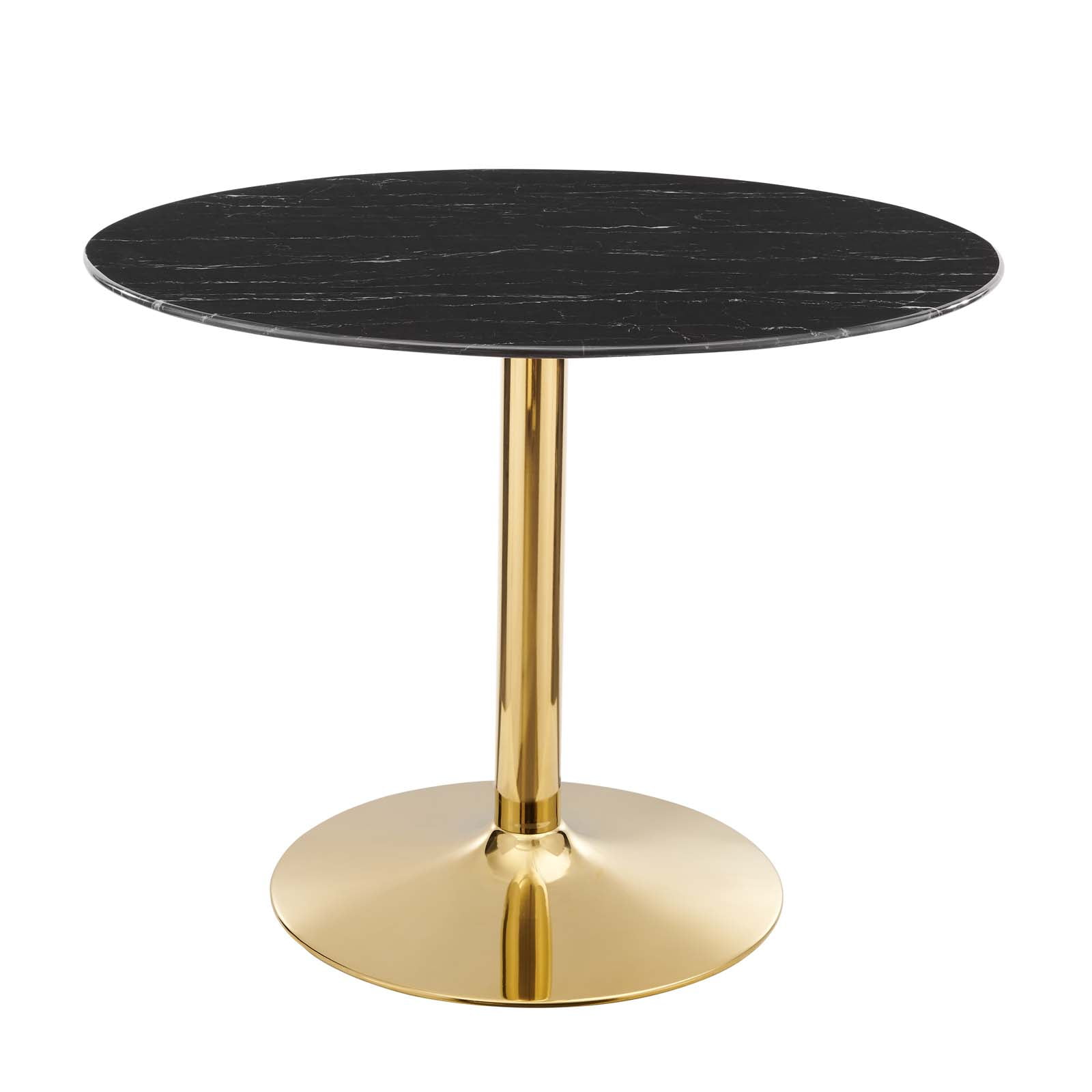 Black Round Artificial Marble Dining Table with Gold Metal Base