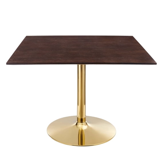 Modway Verne 40" Square Modern Wood & Metal Dining Table in Cherry Walnut/Gold