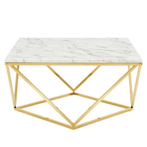 Modway Vertex Gold Metal Stainless Steel Coffee Table in Gold White