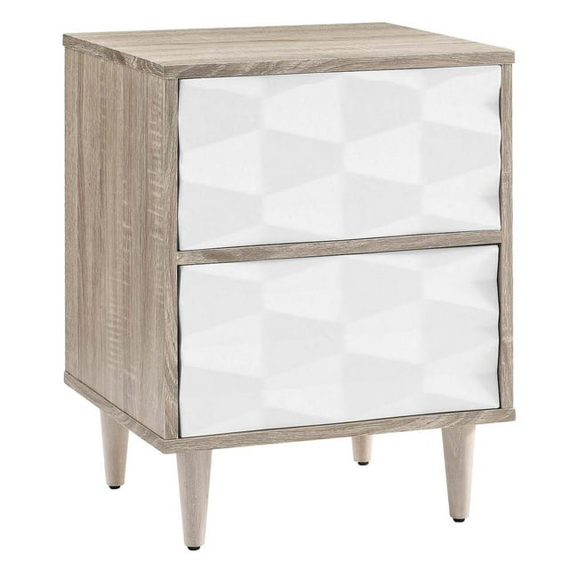 Modway Vespera 2-Drawer Wood Nightstand with Tapered Legs in Oak/White