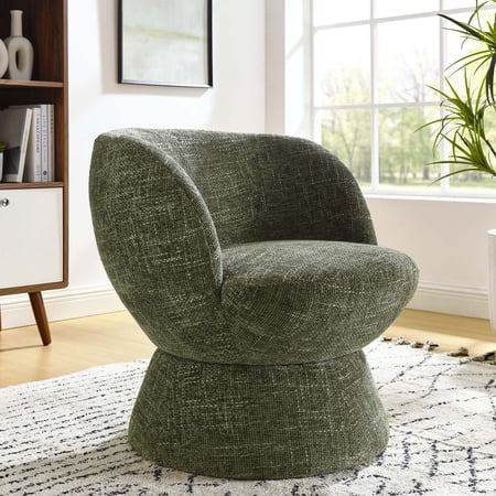 Modway Vesta Chenille Fabric Upholstered Swivel Chair in Basil