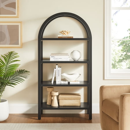 Vexley 60 Inch Wide Arched Bookshelf in Black