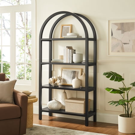 Vexley 72 Inch Large Arched Bookshelf in Black