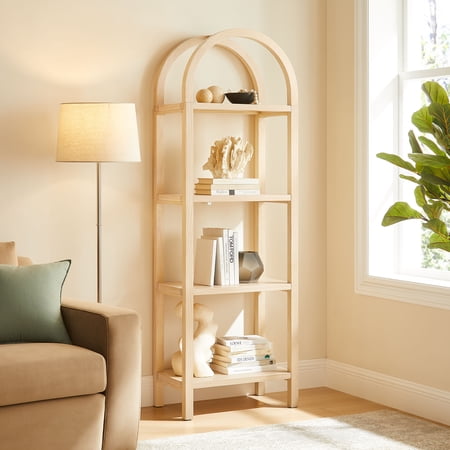 Vexley 72 Inch Tall Narrow Arched Bookshelf in Natural