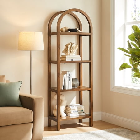 Vexley 72 Inch Tall Narrow Arched Bookshelf in Walnut