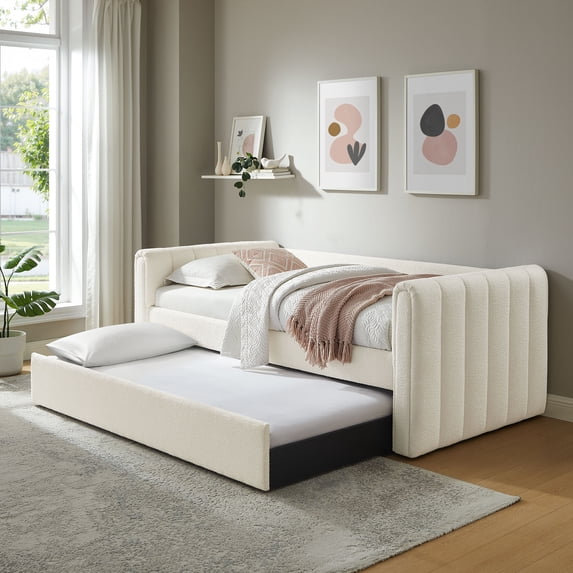 Modway Veyla Channel Tufted Boucle Twin Daybed With Trundle in White