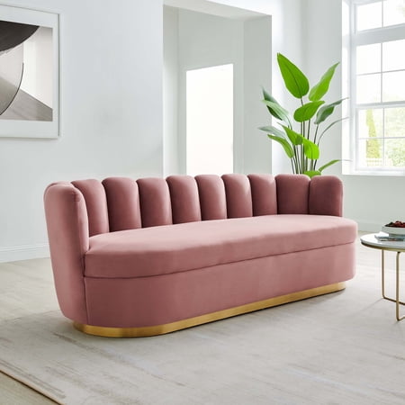 Modway Victoria Channel Tufted Performance Velvet Sofa in Dusty Rose