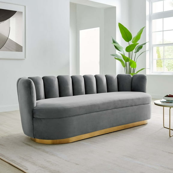 Modway Victoria Channel Tufted Performance Velvet Sofa in Gray