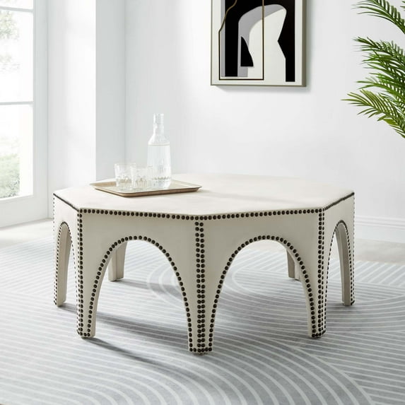 Modway Victory Performance Velvet Ottoman in Ivory