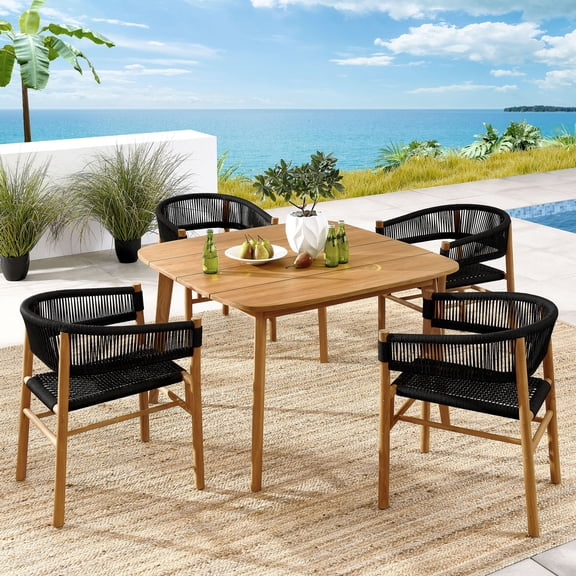 Vienna 5-Piece Dining Set with Curved-Back Armchairs in Natural Black