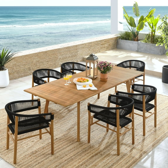 Vienna 7-Piece Dining Set with Curved-Back Armchairs in Natural Black